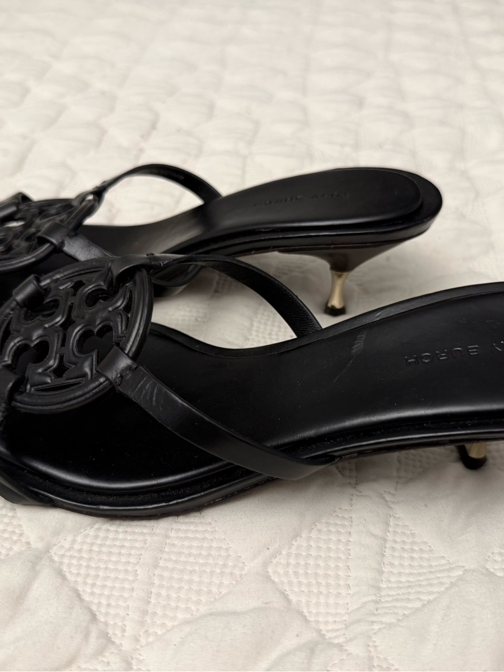 Tory Burch Black with Gold Kitten Heels - Picture 2 of 4